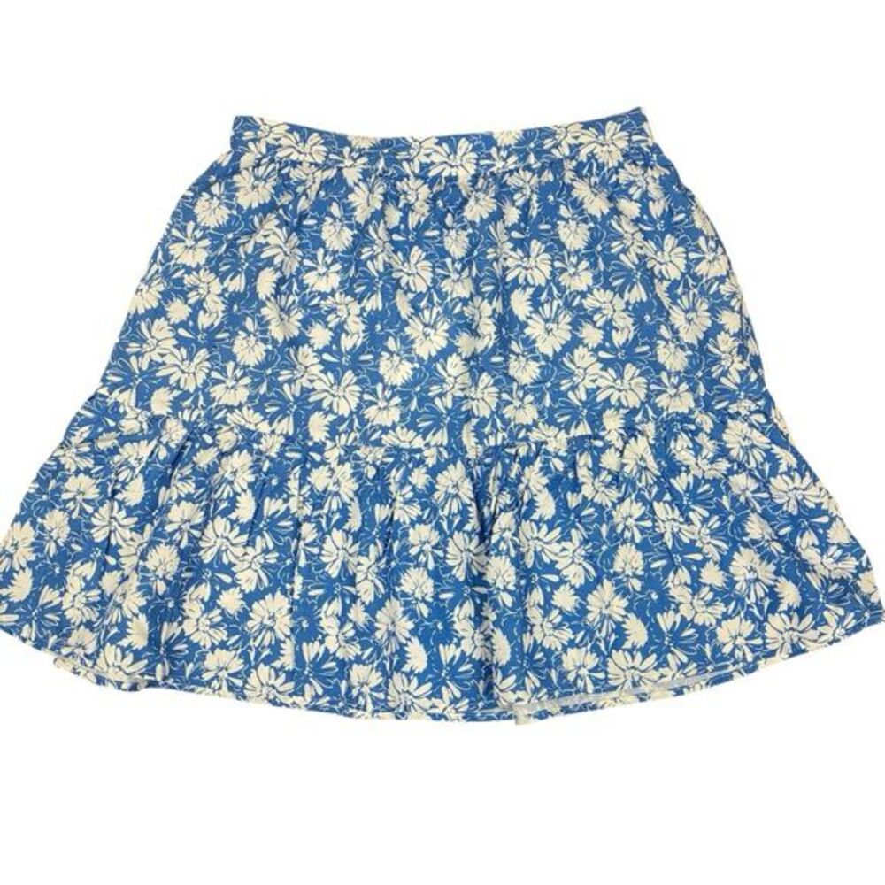 Skies‎ Are Blue Floral Tiered Mini Skirt Sz M Linen Blend Boho Festival NEW